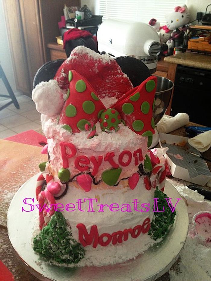 Minnie Mouse Christmas Birthday Cake and Cupcakes