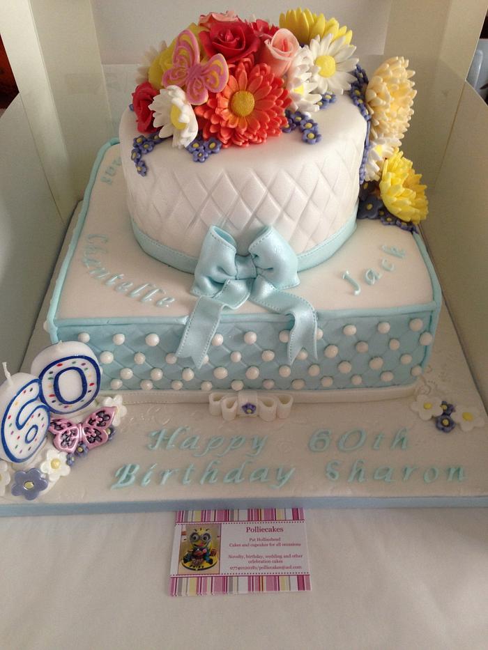 Flowers, diamonds and pearls 60th birthday cake