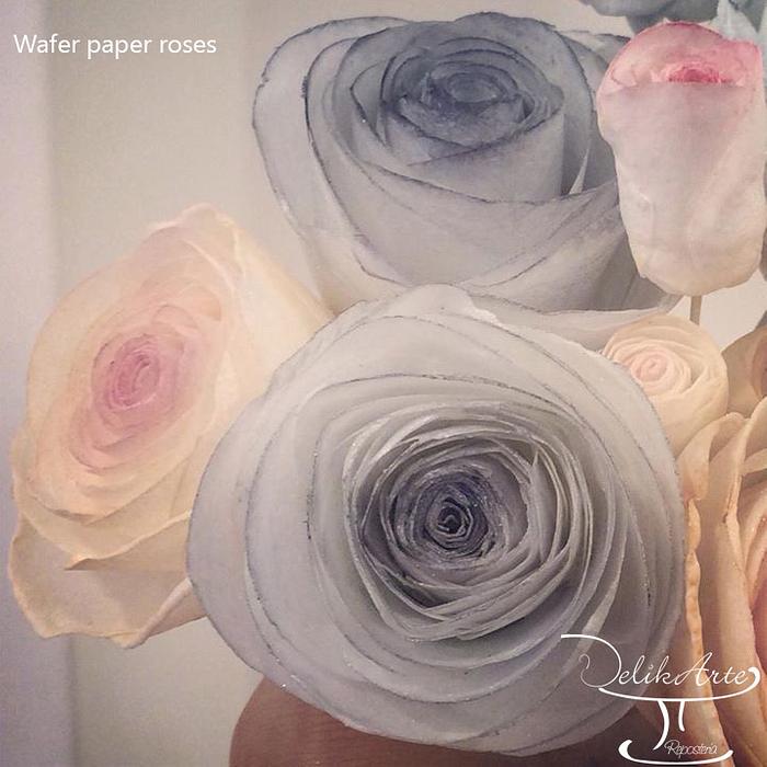 Wafer paper roses for a wedding cake