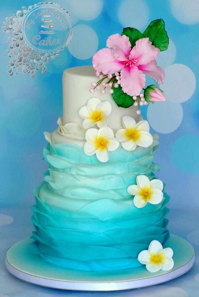 Hawaii themed wedding cake