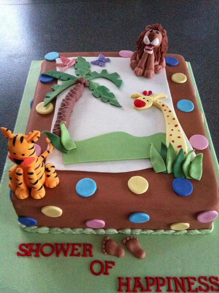 Jungle themed baby shower cake