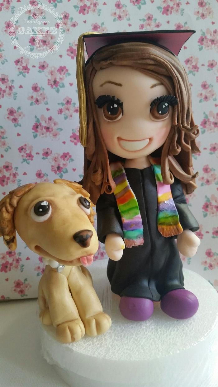 Graduation figurine and pup cake topper