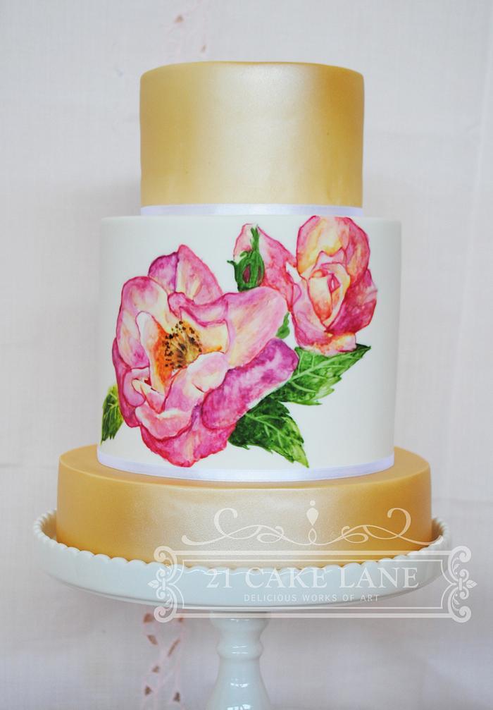 Handpainted Rose Cake