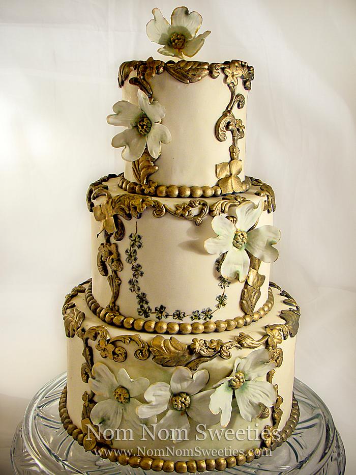 Gilded Dogwood Wedding Cake