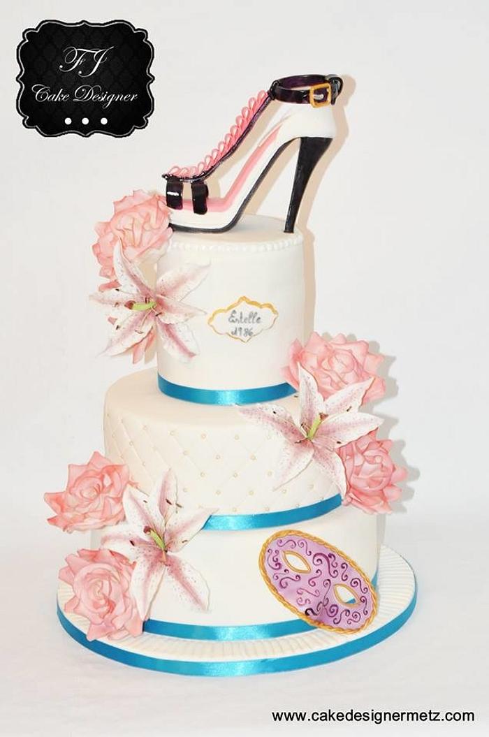 wedding cake shoes en flowers 