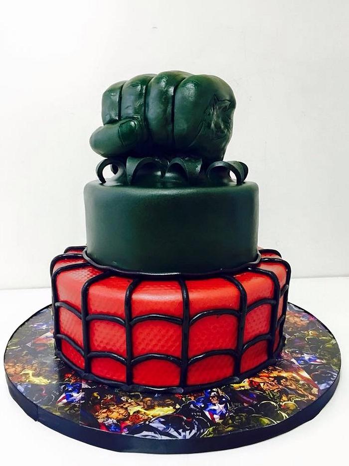 Spider-Man and Hulk cake