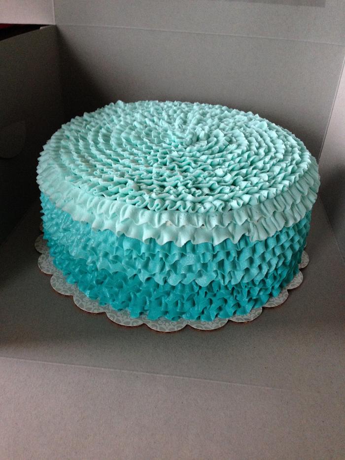Teal Ombre Ruffle 'Be Kind' Cake