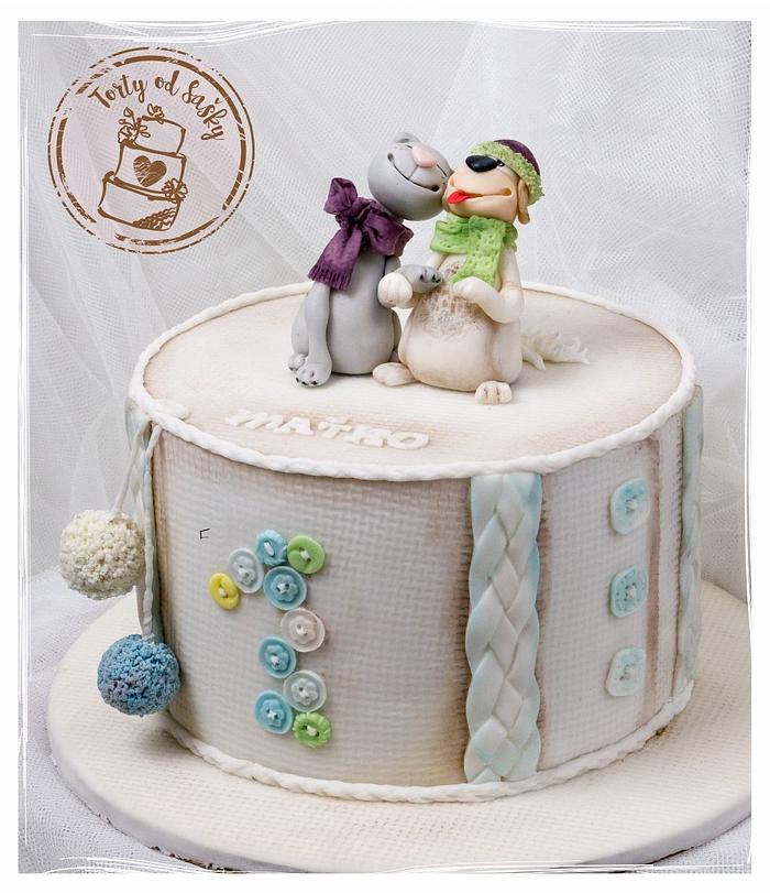 Winter cake with dog & cat 