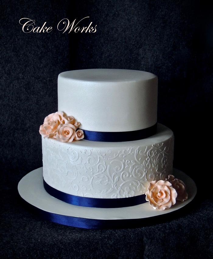 Elegant stenciled wedding cake