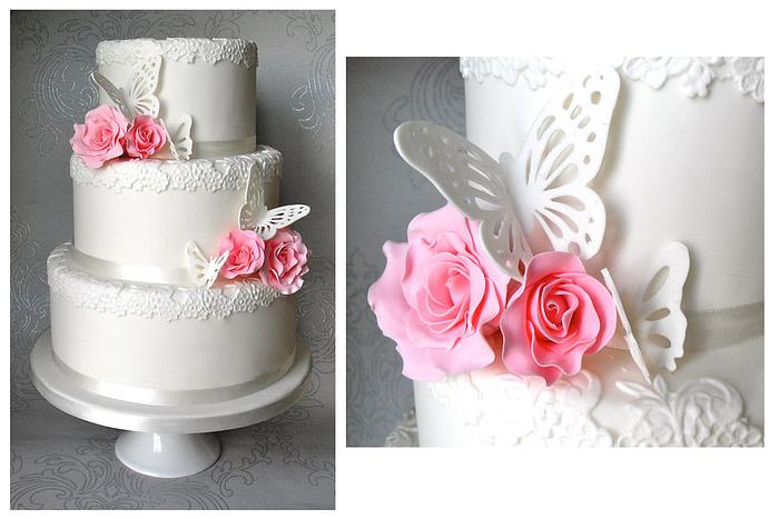 Butterfly Rose Wedding Cake