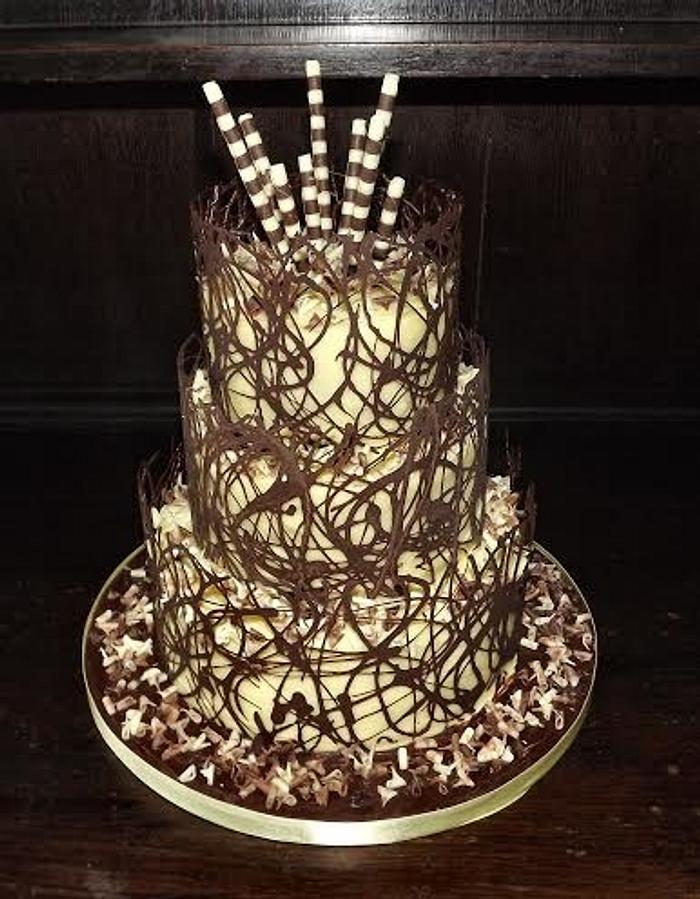 White & Dark Chocolate Lace Cake :)