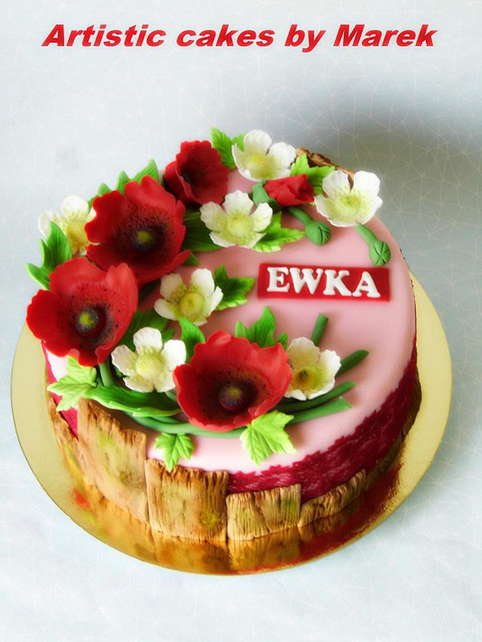 Birthday cake with poppies