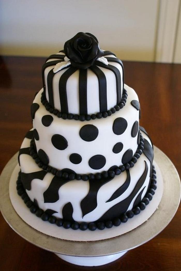 Black and White Multi-tiered Cake