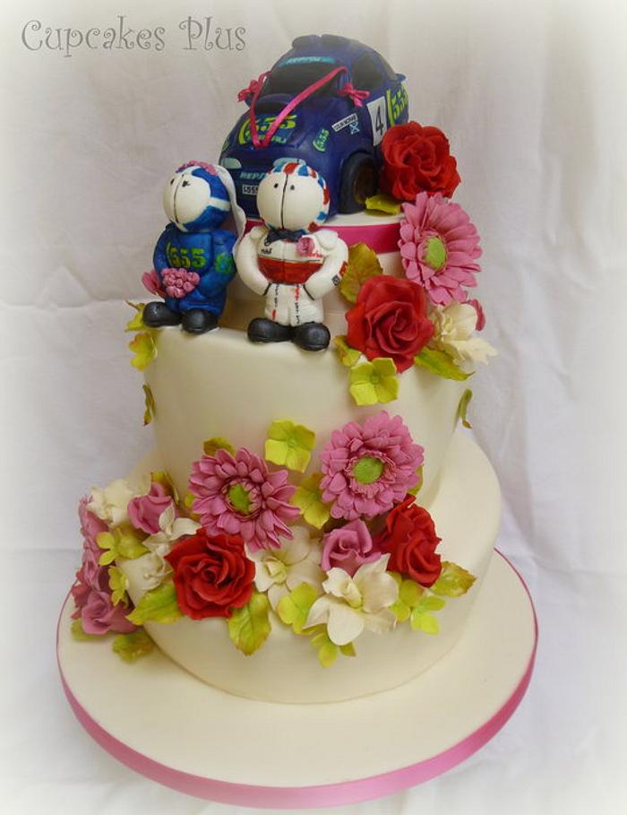 Rally car and F1 themed wedding cake!