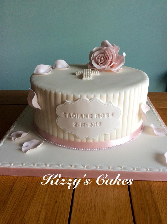 Roses and Pearls Christening Cake