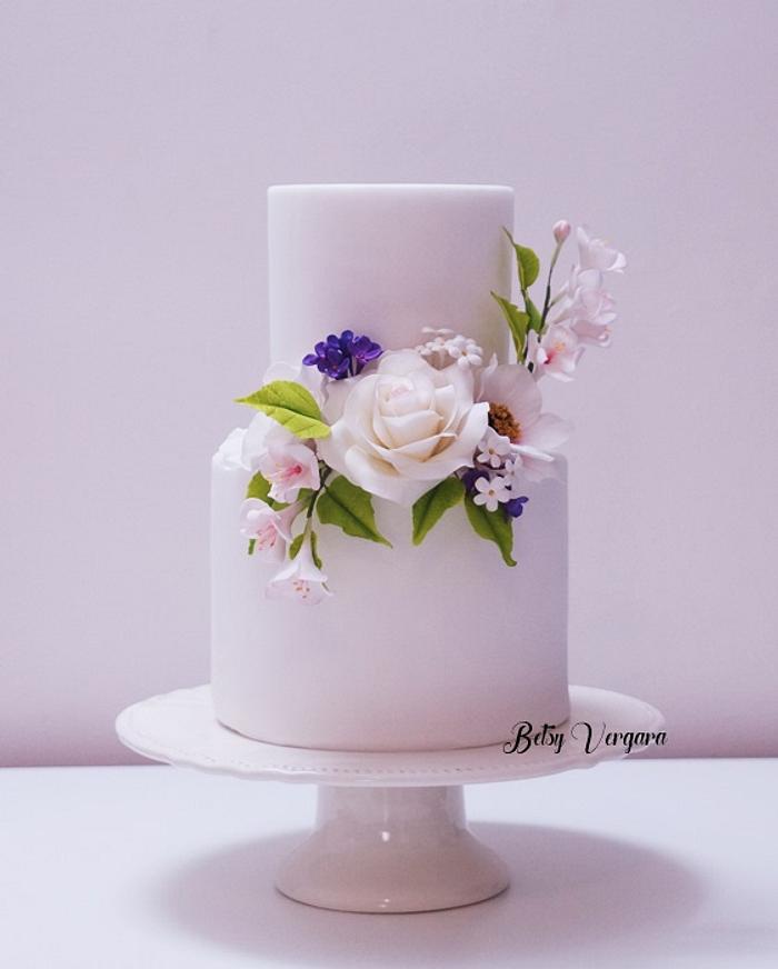 Rose and Cosmos flower Cake
