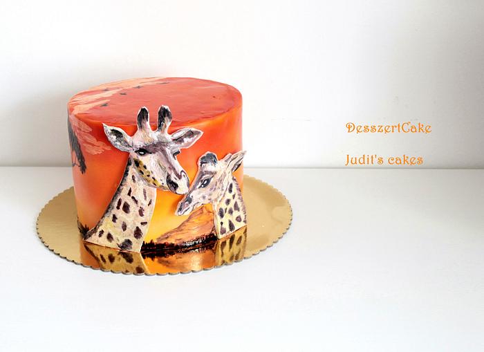 Savanna cake with giraffes