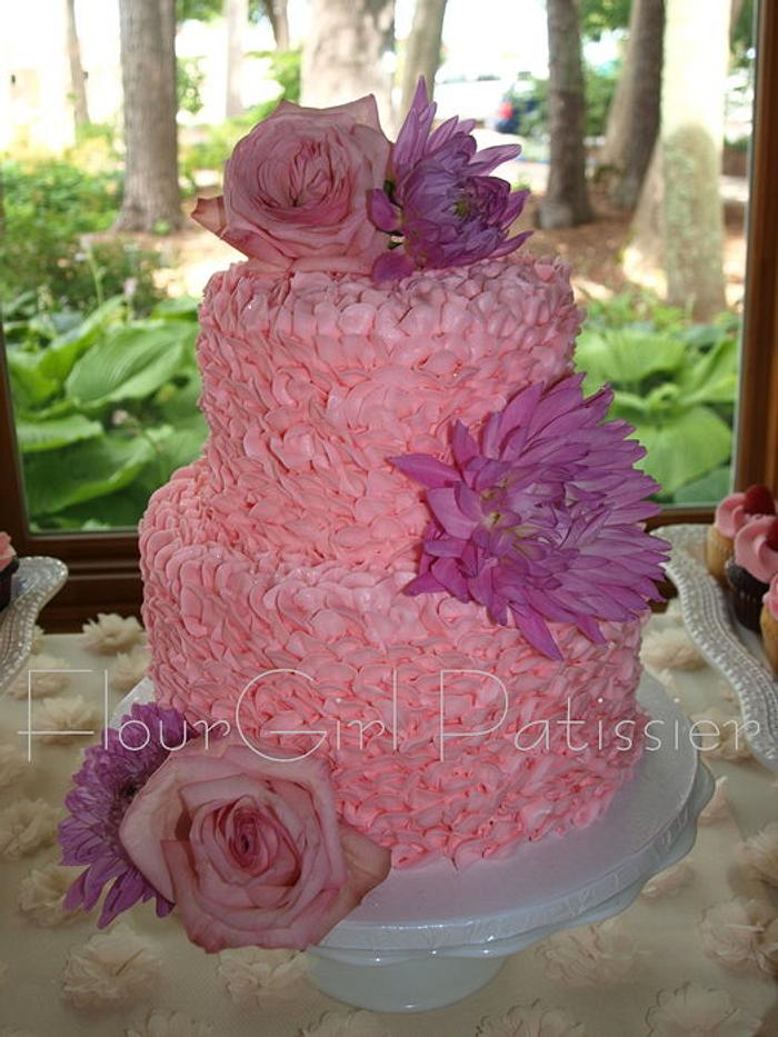 Pink Ruffly Buttercream Cake
