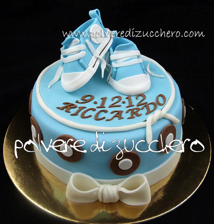 Christening cake with Converse shoes for baby boy