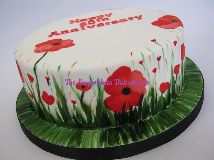 Handpainted Poppy Anniversary Cake