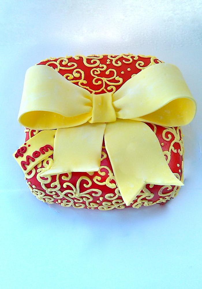 Red and Yellow Present Cake