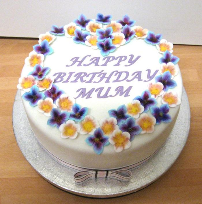 Simple but pretty birthday/Mother's day cake with moulded flowers