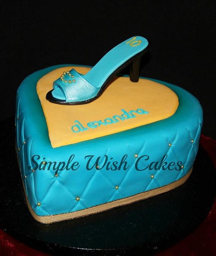 Blue heart shoe cake