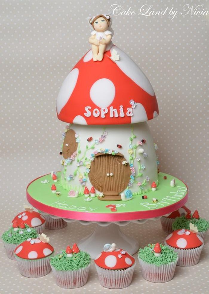 Fairy toadstool house cake