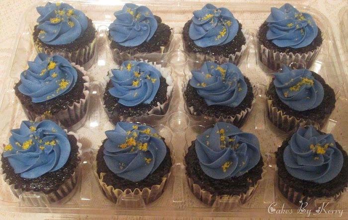 Purple and golden yellow sparkle cupcakes