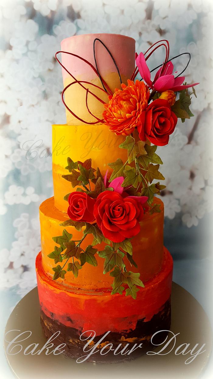 Fall Colors Wedding Cake