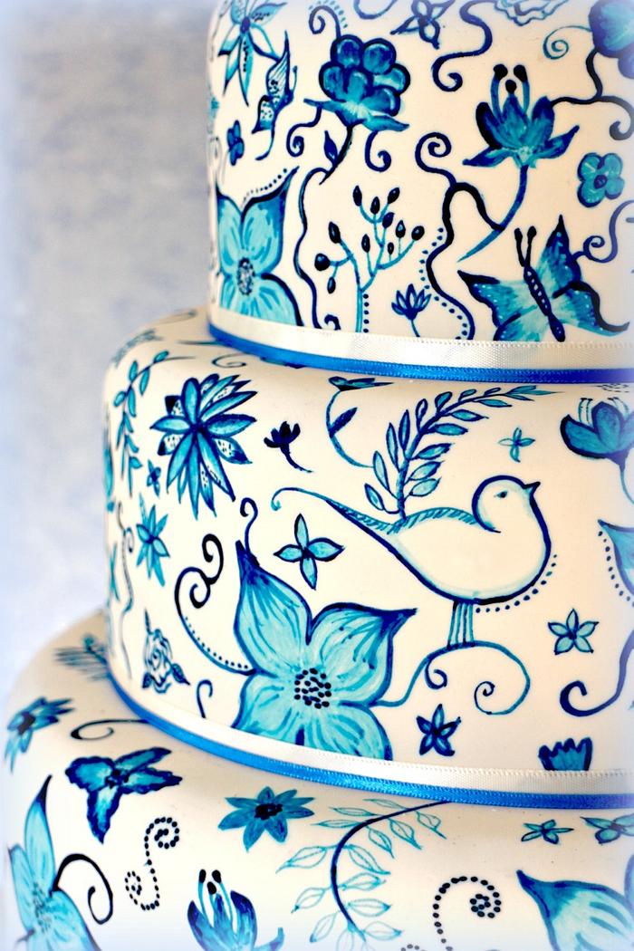 Hand painted Delft Pottery inspired cake