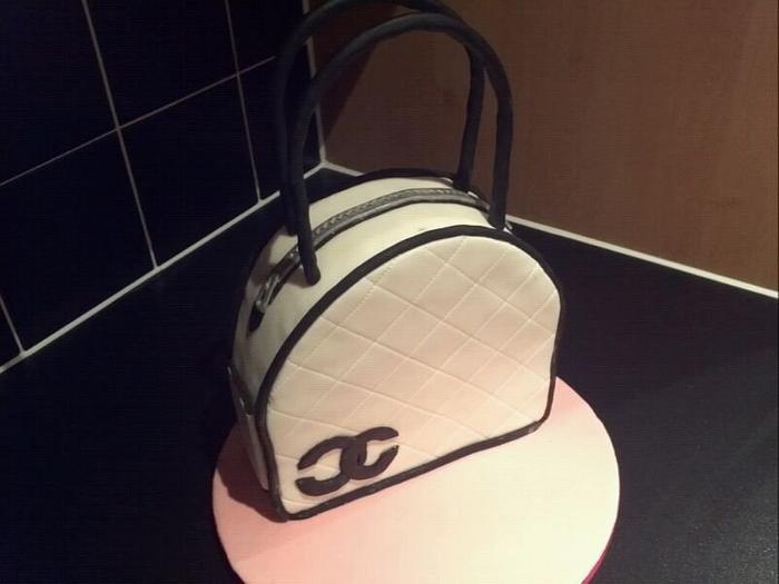 Black and white designer handbag cake
