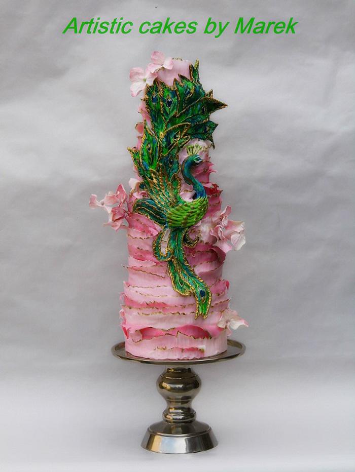 Wedding cake with peacock
