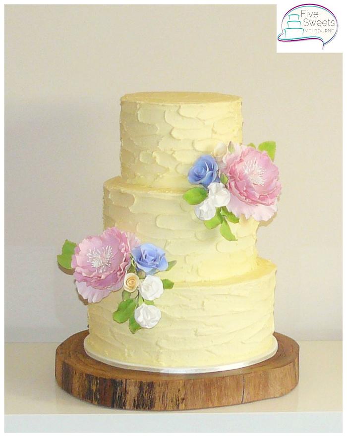 Rustic  Buttercream Wedding Cake with Sugar Flowers