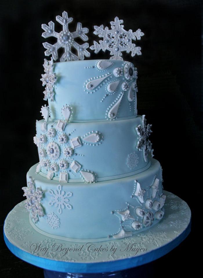 Snowflake Themed Wedding Cake