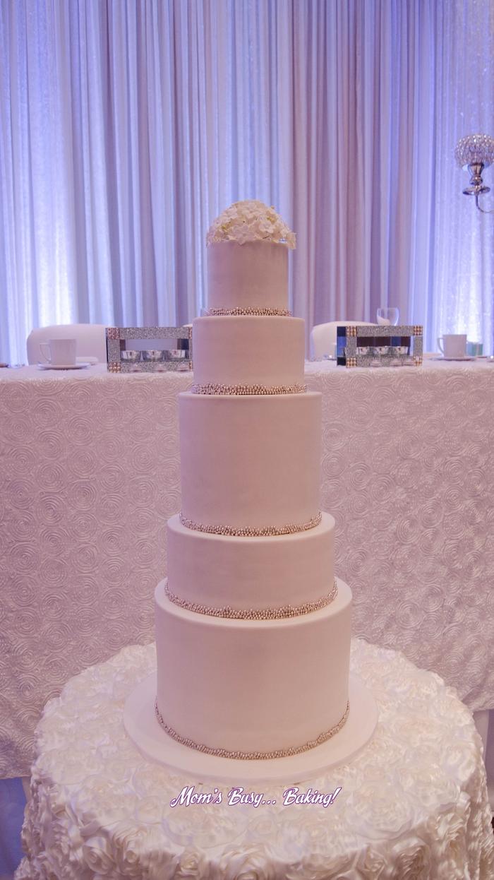 white hydrangea wedding cake
