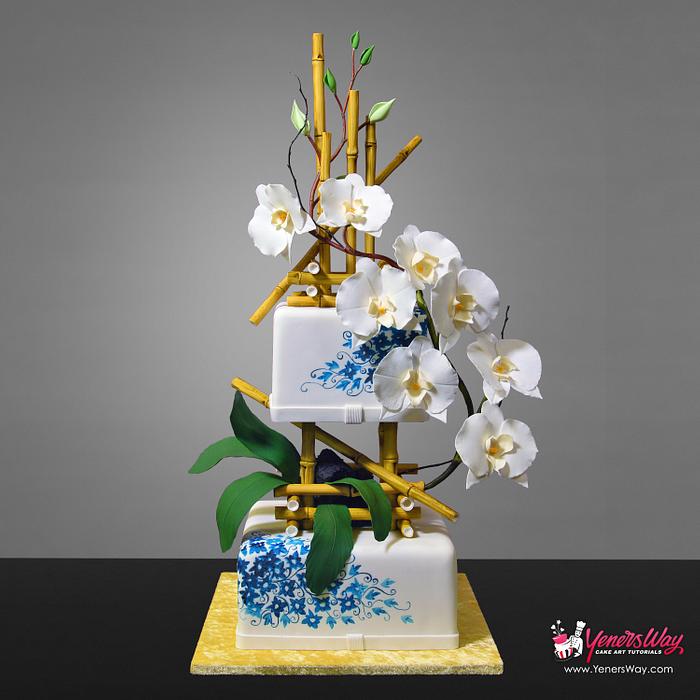 Bamboo & Orchids Wedding Cake
