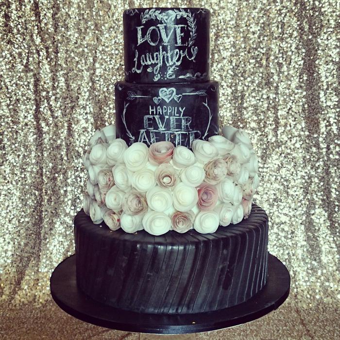 Chalkboard and wafer paper wedding cake