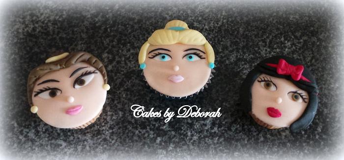 belle,cinderella and snow white cupcakes