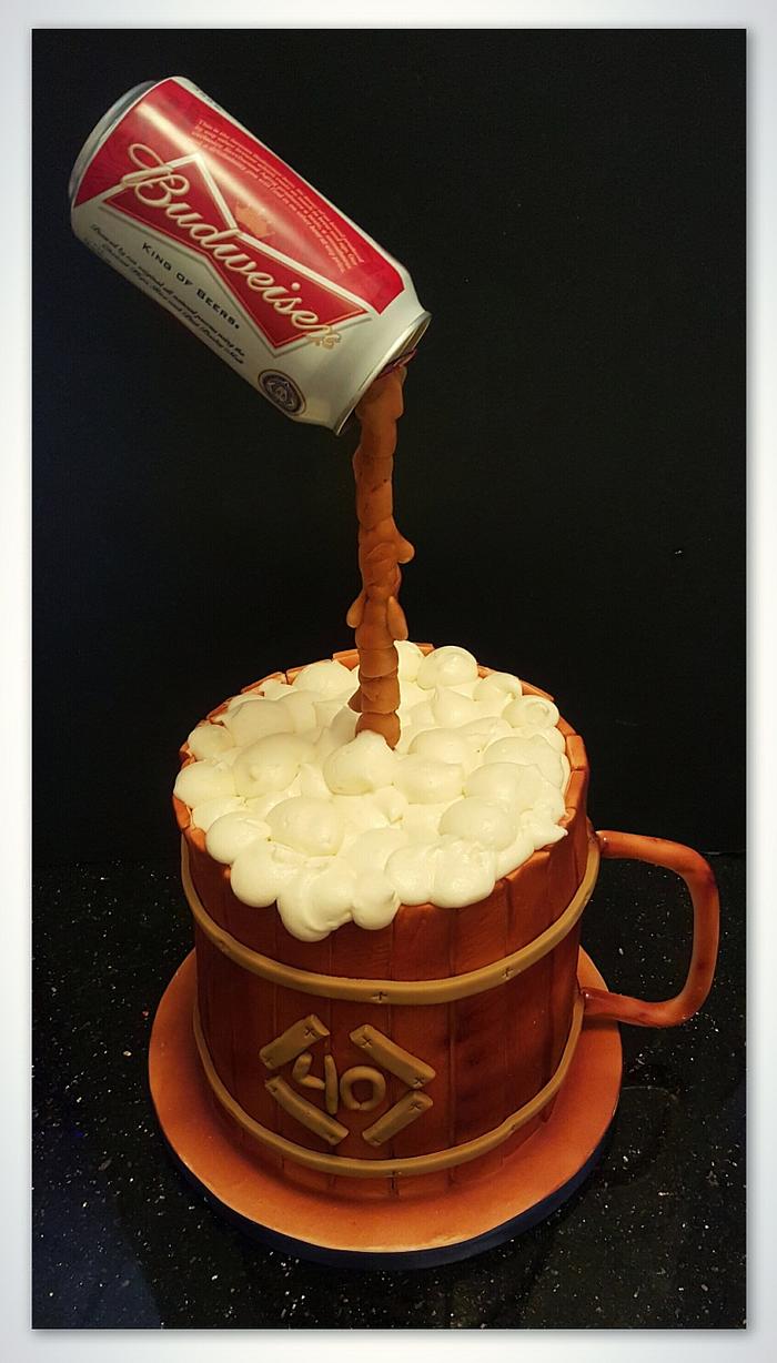 gravity defying beer mug cake 