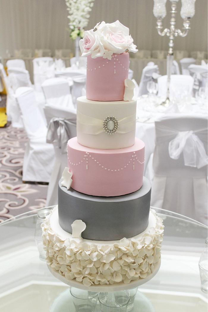 Roses and ruffles wedding cake