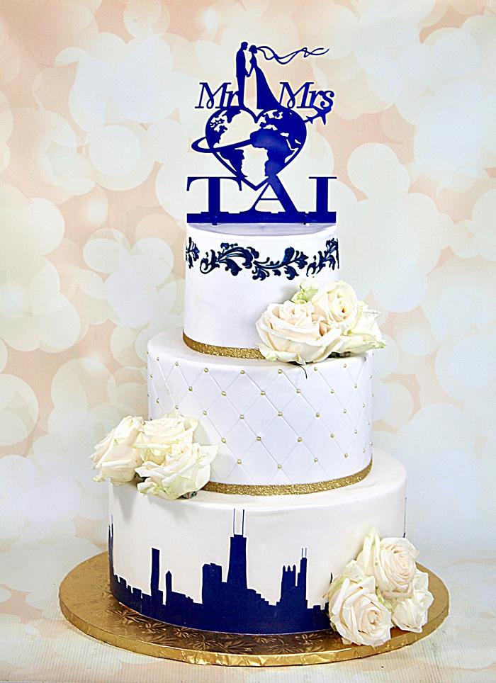 Chicago skyline wedding cake 