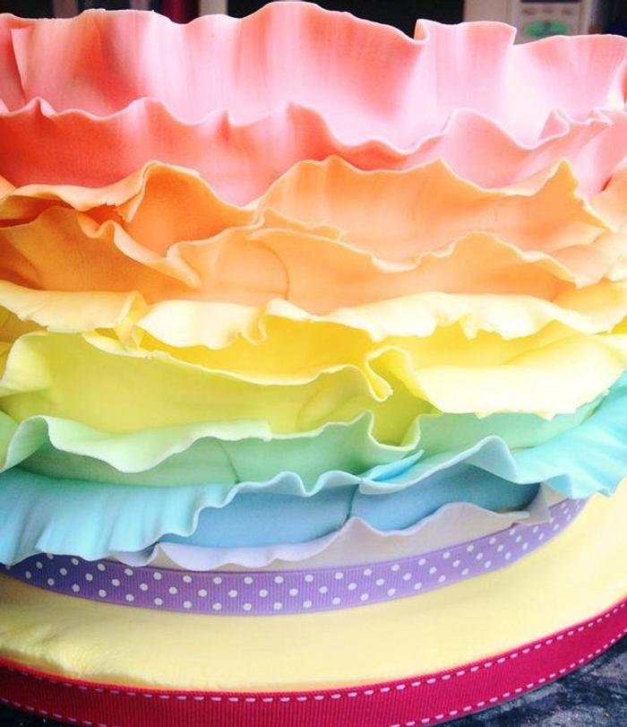 Ombre rainbow ruffle/frill cake