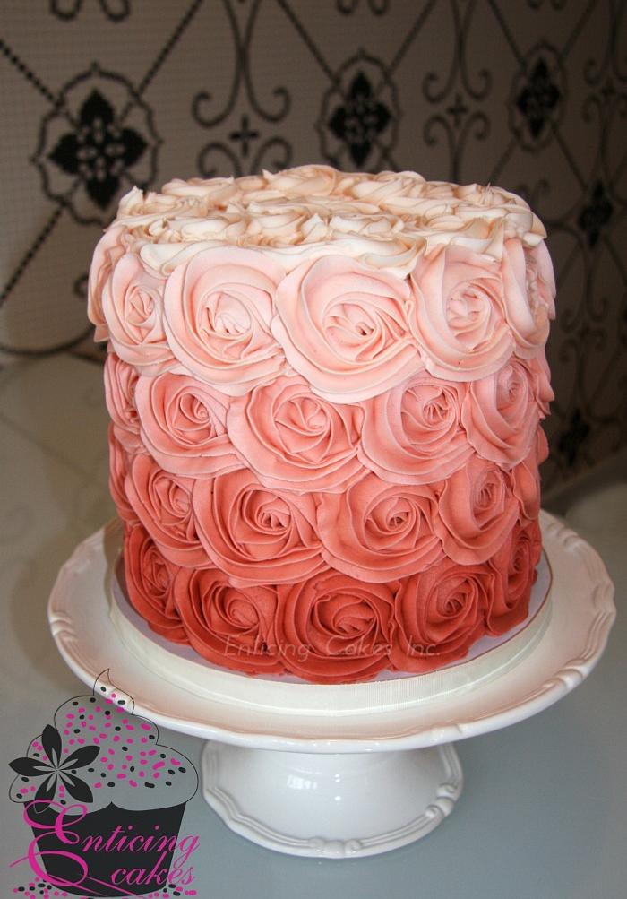 Ombre Rosette Double Barrel Wedding Cake