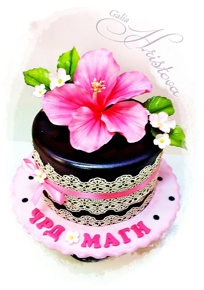 A tiny Cake in Black and Pink 