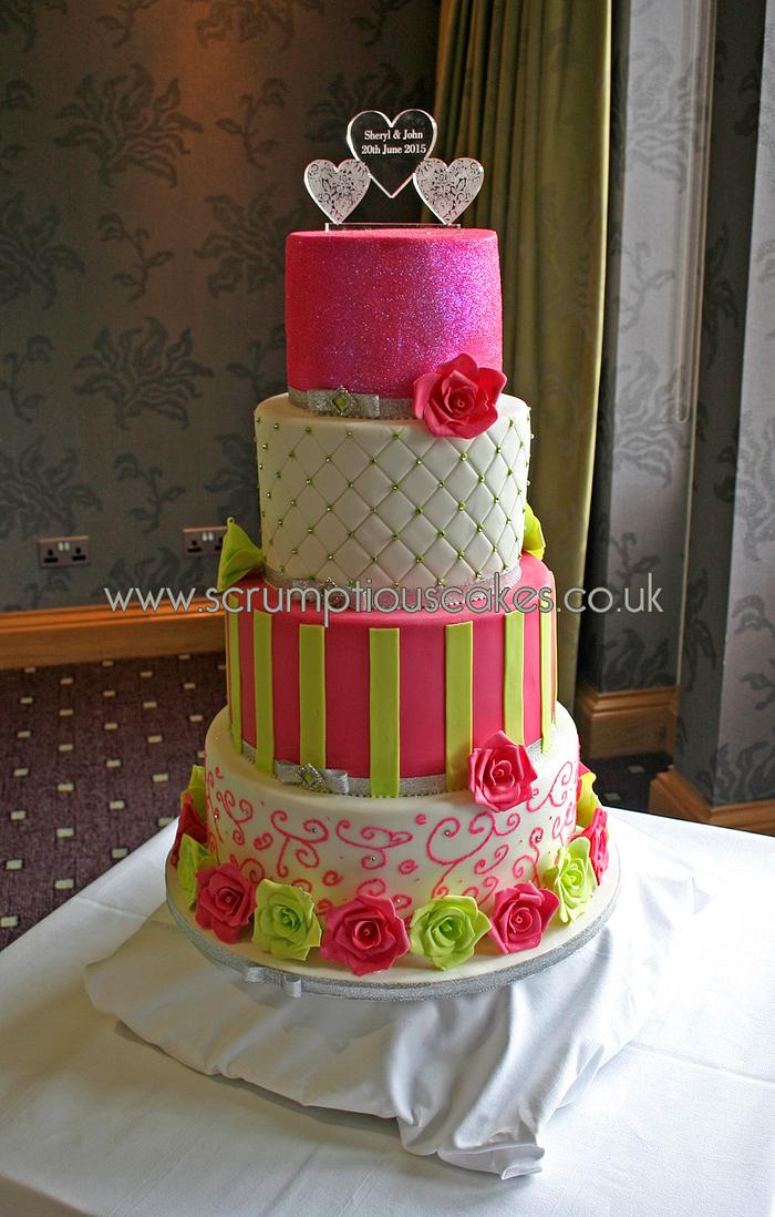 Hot Pink & Lime Green Wedding Cake