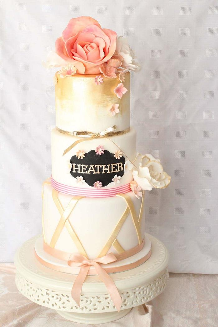 Peachy Pink and Gold Birthday Cake