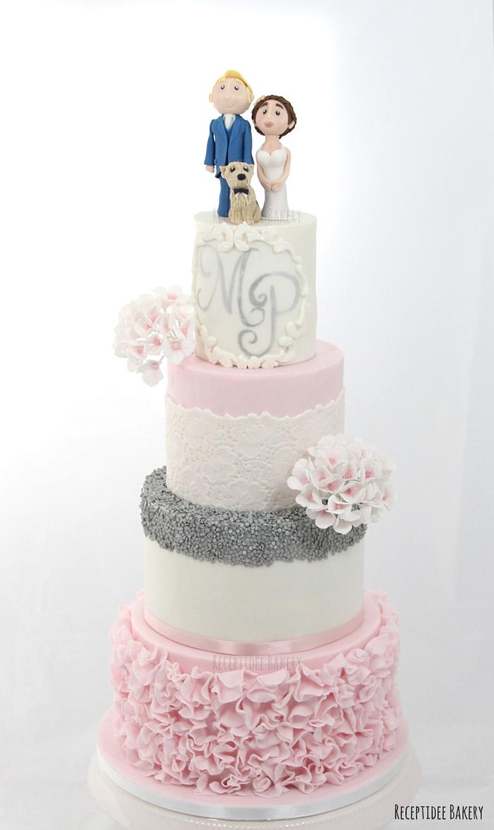 Pink and silver wedding cake
