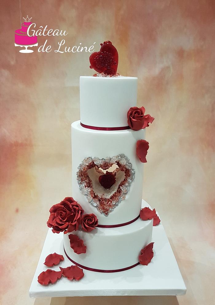 Ruby and white wedding cake 