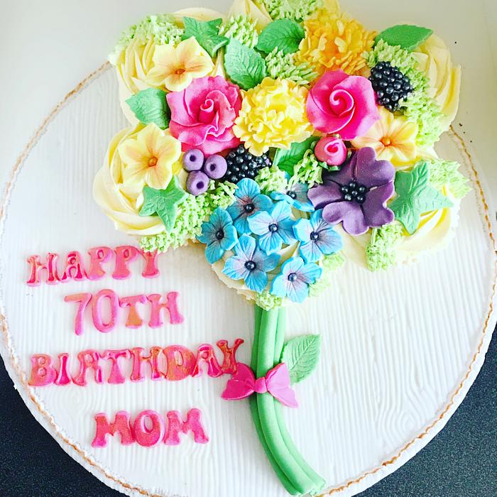 70th birthday floral cupcake board